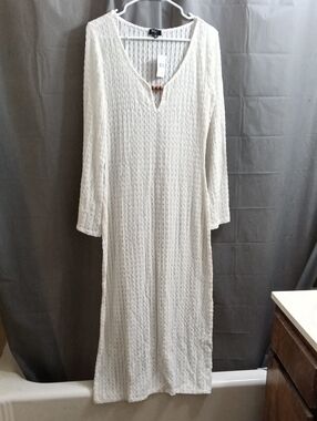 Julia by Love J Ivory Textured Knit Maxi Dress with Wooden Bead Accent